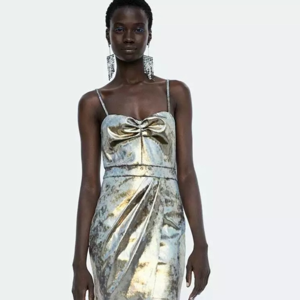 Zara gold spaghetti strap mini dress Size XS